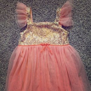 Gold and coral party dress